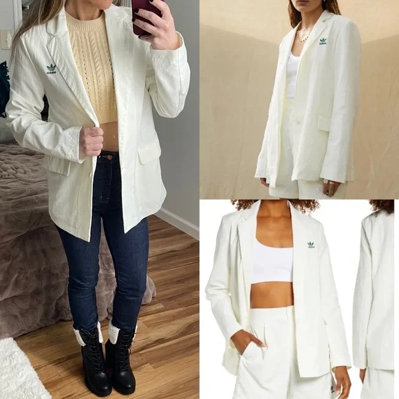 adidas Jackets Coats Nwt Adidas Originals Logo Blazer In Off